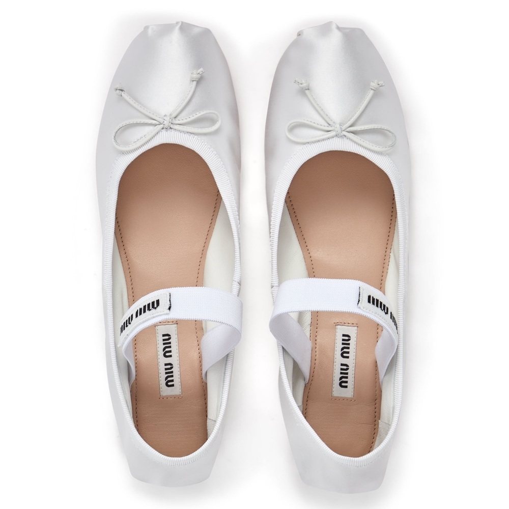 MIU MIU WHITE SATIN BALLET FLATS